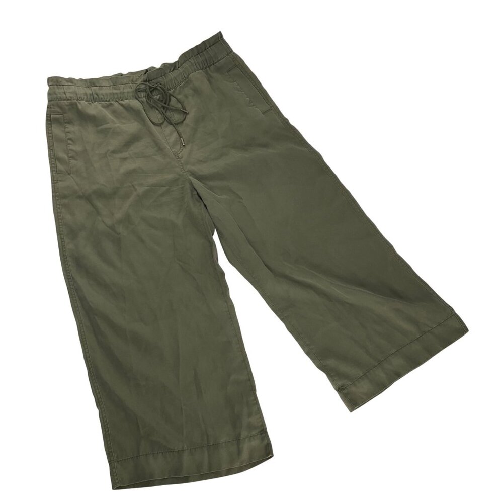 Loft Womens  Green Wide-Leg Drawstring Pants L 100% Lyocell Casual  minimalist